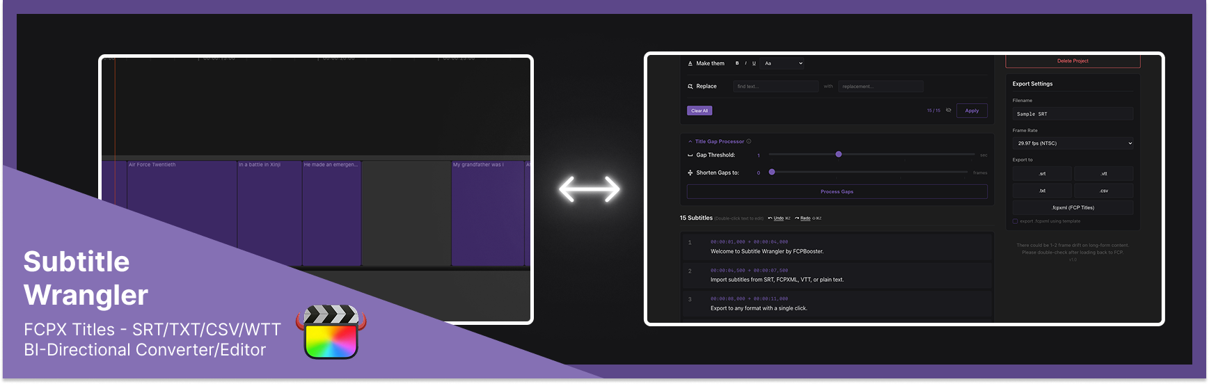 Subtitle Wrangler - Subtitle editor and format converter for Final Cut Pro